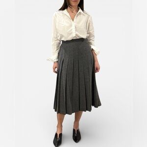 LL Bean Pleated Gray Midi Wool Skirt